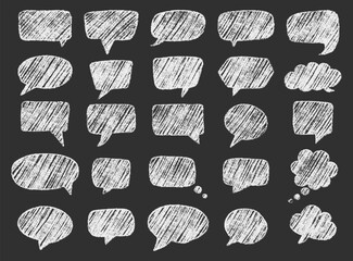 Speech Bubbles Set with Various Shapes and Styles Drawn with Chalk