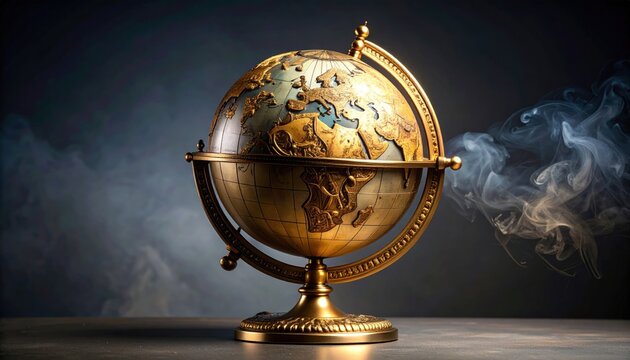 Elegant golden globe with smoke effect evokes timeless sophistication and wonder