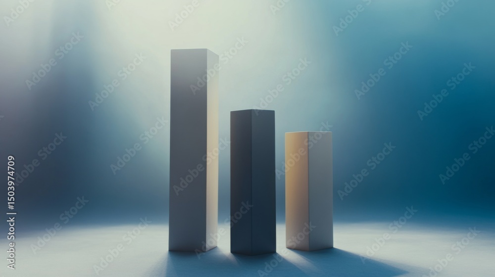 Fototapete a modern d bar graph displaying financial performance with rising and falling bars, set against a pr
