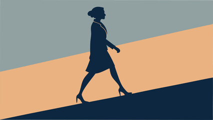 Silhouette of businesswoman walking uphill achieving success graphic illustration