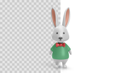 Cute Bunny Wearing Green Sweater and Red Bow Tie, Adorable Animal Character with Big Ears for Holidays, Easter or Kids Projects. Perfect for Winter Themes. Vector Illustration.
