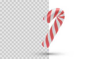 Fototapeta premium Striped Candy Cane in Red and White. Vector Illustration of Classic Christmas Sweet with Swirl Design, Ideal for Holiday Decor, Seasonal Graphics, or Festive Food Concepts.