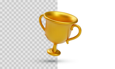 Floating Golden Trophy Cup With Elegant Handles In 3D Style On Transparent And White Background. Symbol Of Victory, Excellence Or Reward. Ideal For Games Or Achievements. Vector Illustration.