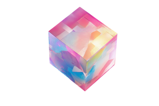 Abstract colorful cube pastel pink blue yellow modern art 3d shape image on transparent background