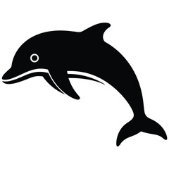 Fototapeta premium Silhouette of Jumping Dolphin with White Eye Detail on Isolated Background