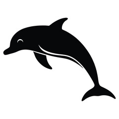 Obraz premium Silhouette of Playful Dolphin Leaping Upward, Aquatic Mammal Illustration Design