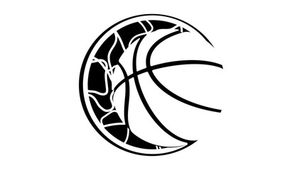 basketball ball in basket, black isolated silhouette © OMIA