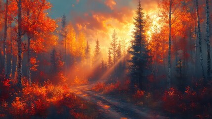 Serene forest with soft sunlight filtering through trees in a peaceful natural setting.