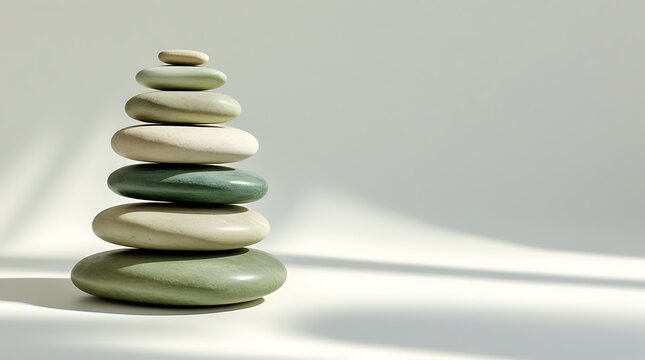 Stack of balanced stones isolated on white background