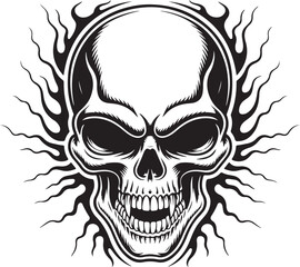 Fototapeta premium Flaming Demon Skull silhouette Vector – Fierce Screaming Skull Tattoo Illustration | Flaming Skull Illustration Showcasing Bold Design and Fierce Energy Vibes