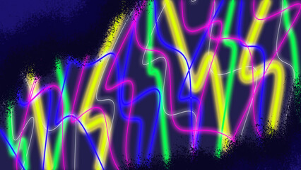 Neon lights abstract background for music posters, nightlife promotions, club flyers, and digital art – colorful glowing lightning on dark canvas. Ideal for posters, flyers, album covers, social media