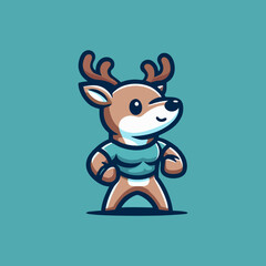 Fototapeta premium Flat Colorful Design of Mascot Deer Character Illustration with Adorable Antlers for Wildlife Badge Logo Forest Animal Emblem Poster and Modern Cartoon Vector Art Decoration
