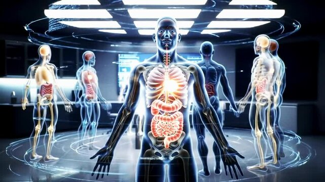 High Tech Anatomical Visualization of Human Body in Futuristic Medical Lab
