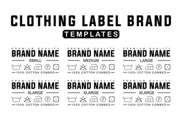 Minimalist Clothing Label Template. Cotton Fabric Tags with Care Instructions and Size Options