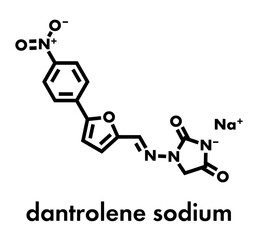 Dantrolene sodium muscle relaxant drug molecule. Skeletal formula.