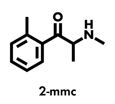 2-MMC synthetic cathinone drug molecule. Skeletal formula.