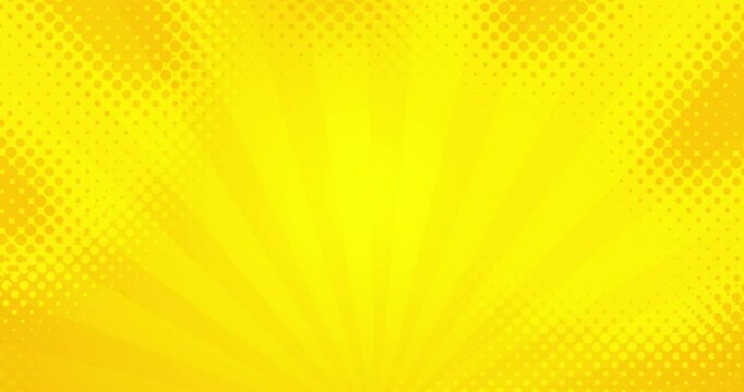 4k Abstract yellow orange halftone sun pattern. Cartoon sunbeams. Children design style Dynamic retro pop art texture. Loop animation round. Grunge summer kid funny banner. Sunrise positive background