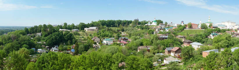 Panorama of an old small town on a hill.