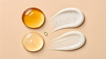 Realistic Cosmetic Serum and Cream Texture Smears on Nude Background
