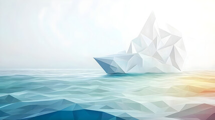 Abstract geometric iceberg in serene tranquil blue ocean water