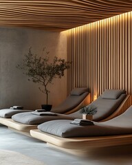 Acoustic Zen Listening Lounge built around sonic serenity with wooden panel rhythm and stillness-focused forms Sound-Absorbing Minimalist Lounges Zen-Inspired Audiophile Interiors