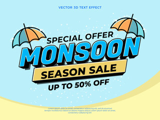 Vector text effect monsoon season horizontal sale banner template