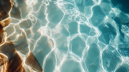 Blue ceramic tiles under clear pool water, perfect for seamless water textures, vacation graphics, and poolside content.