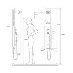 Shower with size dimensions mm in illustrator