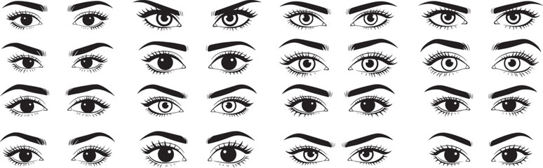 Fototapeta premium Eyes expressions vector illustration set of various eye shapes and eyebrow styles for design projects