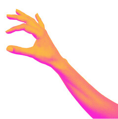 Yellow Pink Halftone hand gesture as collage graphic element. Vintage punk grunge arm dotted...