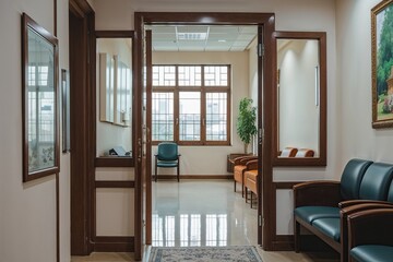 Medical Clinic Office Interior Open Door to Waiting Room View