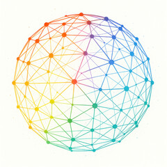 Colorful geometric sphere, vibrant interconnected nodes creating a modern abstract design, ideal for tech or innovation themes.