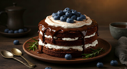 Delicious Chocolate Cake with Blueberries