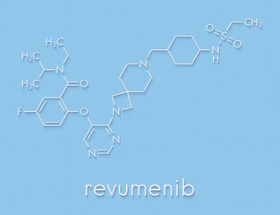 Fototapeta premium Revumenib oncology drug molecule. Skeletal formula.