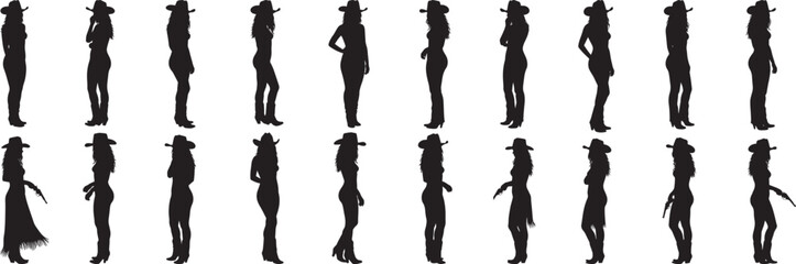 Cowgirl silhouette vector art collection of western women in various poses and positions isolated on white