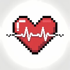 Obraz premium Pixelated Pulse: A vibrant, pixelated heart with a prominent, dynamic heartbeat graphic embodies the essence of life and vitality in this striking digital artwork.