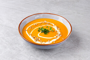 Silky Roasted Carrot Pumpkin Soup with Creamy Drizzle and Seeds