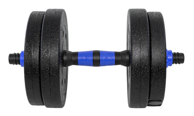 Sports dumbbell on white background. Sports. Muscle training. Isolate dumbbell