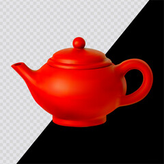 Cartoon Chinese teapot. 3D render style on transparent background. For dark and bright backgrounds.