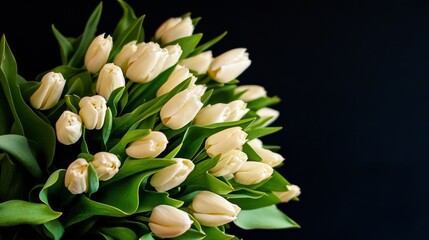 Obraz premium Beautiful White Tulip Bouquet Arranged Elegantly for a Spring Celebration Outdoors