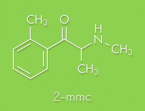 2-MMC synthetic cathinone drug molecule. Skeletal formula.