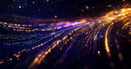 Digital Art With Colorful Light Trails and Glowing Particles on a Dark Background in Abstract Design
