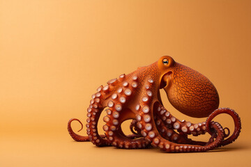 realistic orange octopus posed on warm gradient background showcasing marine life in vivid detail