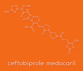 Ceftobiprole medocaril antibiotic drug molecule. Skeletal formula.