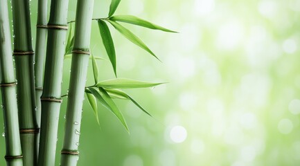 Fresh green bamboo stalks and leaves