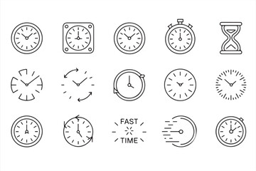 Minimalist Icons for Time Management, Speed, and Clocks