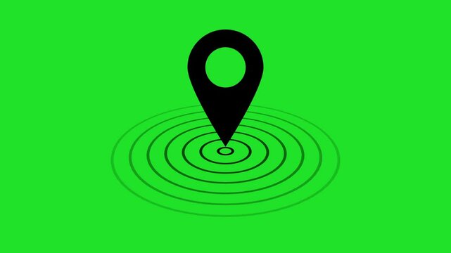 Animated GPS location pointer on a green screen background