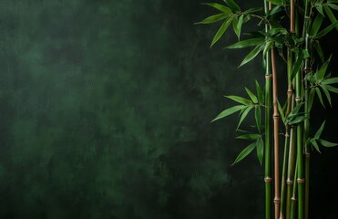 Green Bamboo Stalks Against a Dark Textured Background Creating a Serene Atmosphere