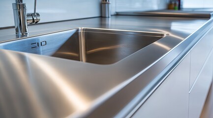 Sleek stainless steel kitchen sink and countertop