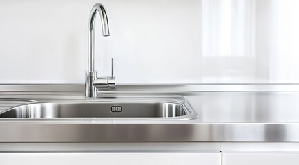 Sleek stainless steel kitchen sink and faucet (1)